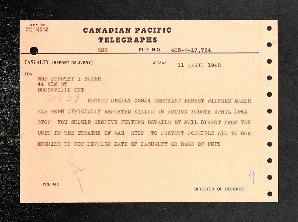 Het telegram met het slechte nieuws / The telegram with the bad news (Bron: Canada, WWII Service Files of War Dead, 1939-1947)