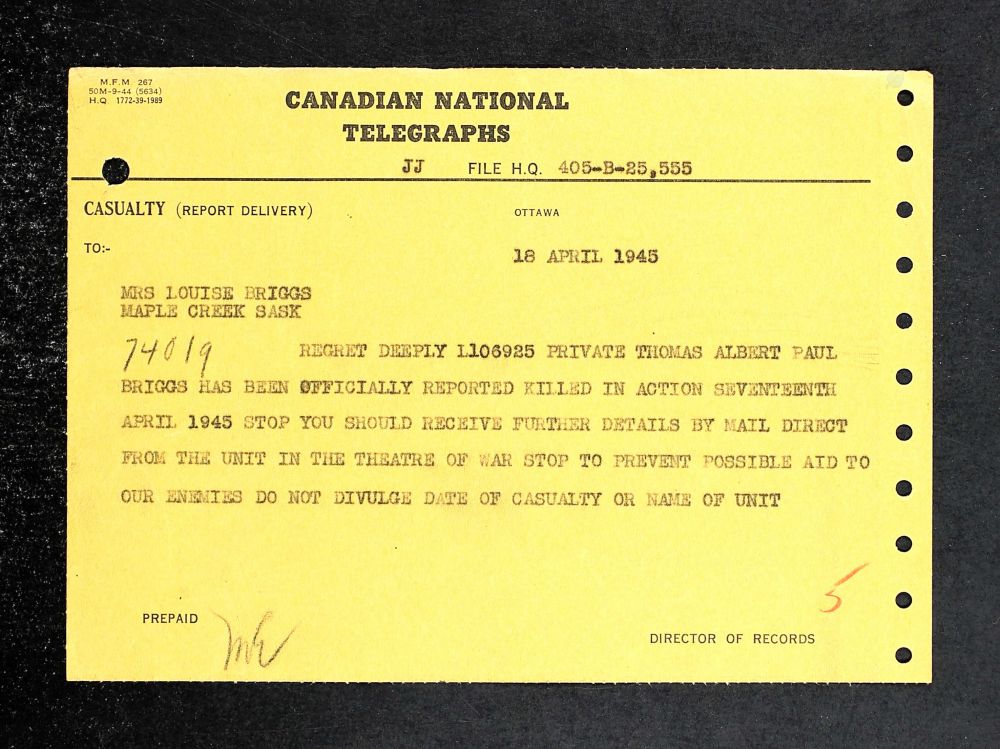 Briggs, Thomas Albert Paul_(Bron: Canada, WWII Service Files of War Dead, 1939-1947)