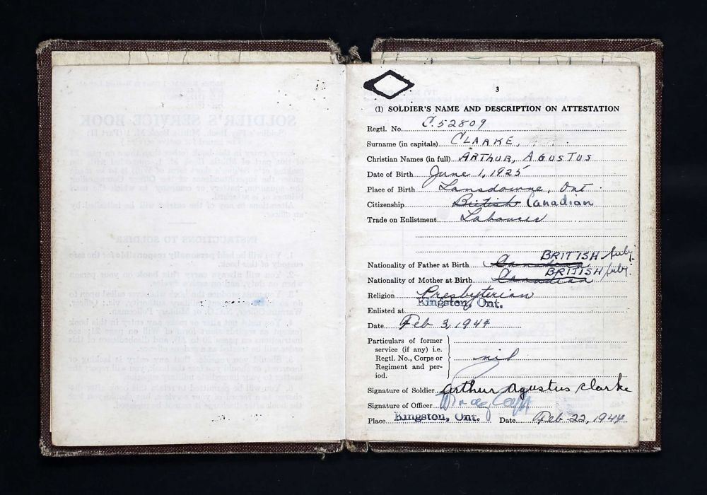 Clarke, Arthur Agustus_Soldatenboekje -Soldiers Paybook (Bron: Canada, WWII Service Files of War Dead, 1939-1947)