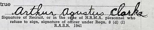Clarke, Arthur Agustus_Handtekening – Signature (Bron: Canada, WWII Service Files of War Dead, 1939-1947)