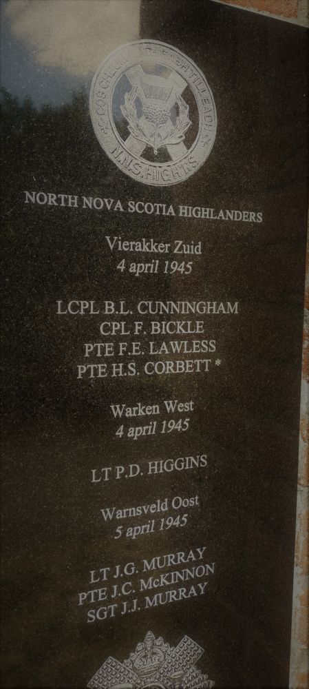 Monument Kerkhofweg Warnsveld North Nova Scotia Highlanders Belton Laforrest Cunningham ww2memorial.nl