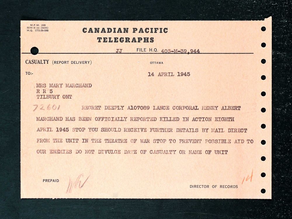 Marchand, Henry Albert_Soldatenboekje -Soldiers Paybook (Bron: Canada, WWII Service Files of War Dead, 1939-1947)