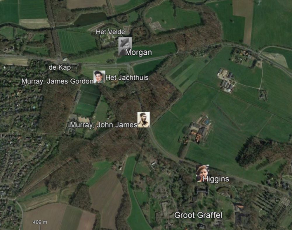 Murray, John James: ongeveer de plek waar hij werd gedood. - about the place where he was killed.(foto: Google Earth/Harm Kuijper)
