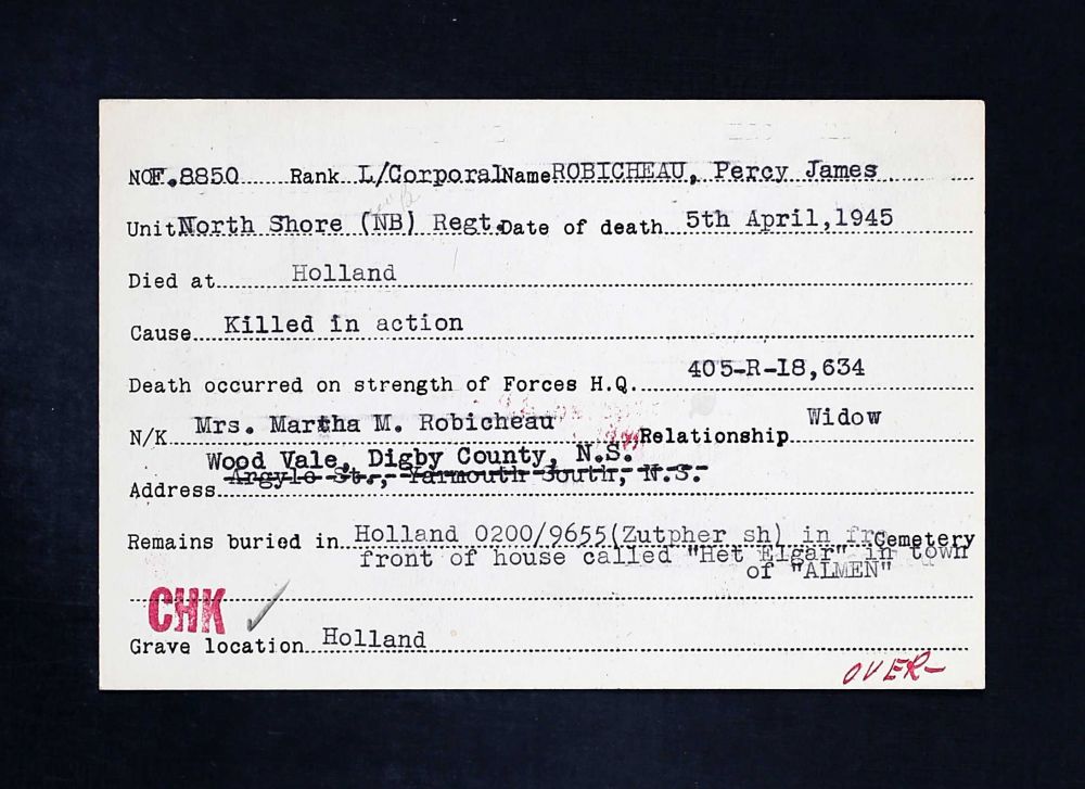 Robichau, Percy James_(Bron: Canada, WWII Service Files of War Dead, 1939-1947)