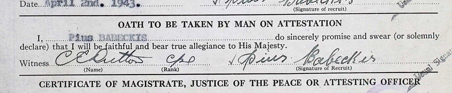 Pius-Babekis-signatureHandtekening – Signature (Bron: Canada, WWII Service Files of War Dead, 1939-1947)