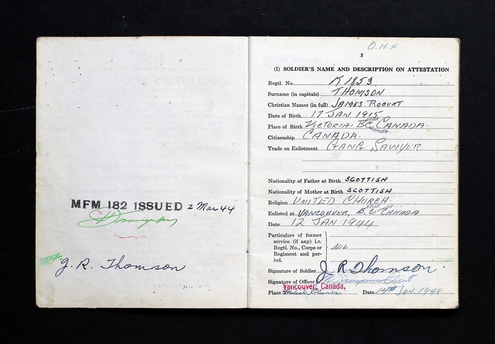 Soldatenboekje -Soldiers Paybook (Bron: Canada, WWII Service Files of War Dead, 1939-1947)